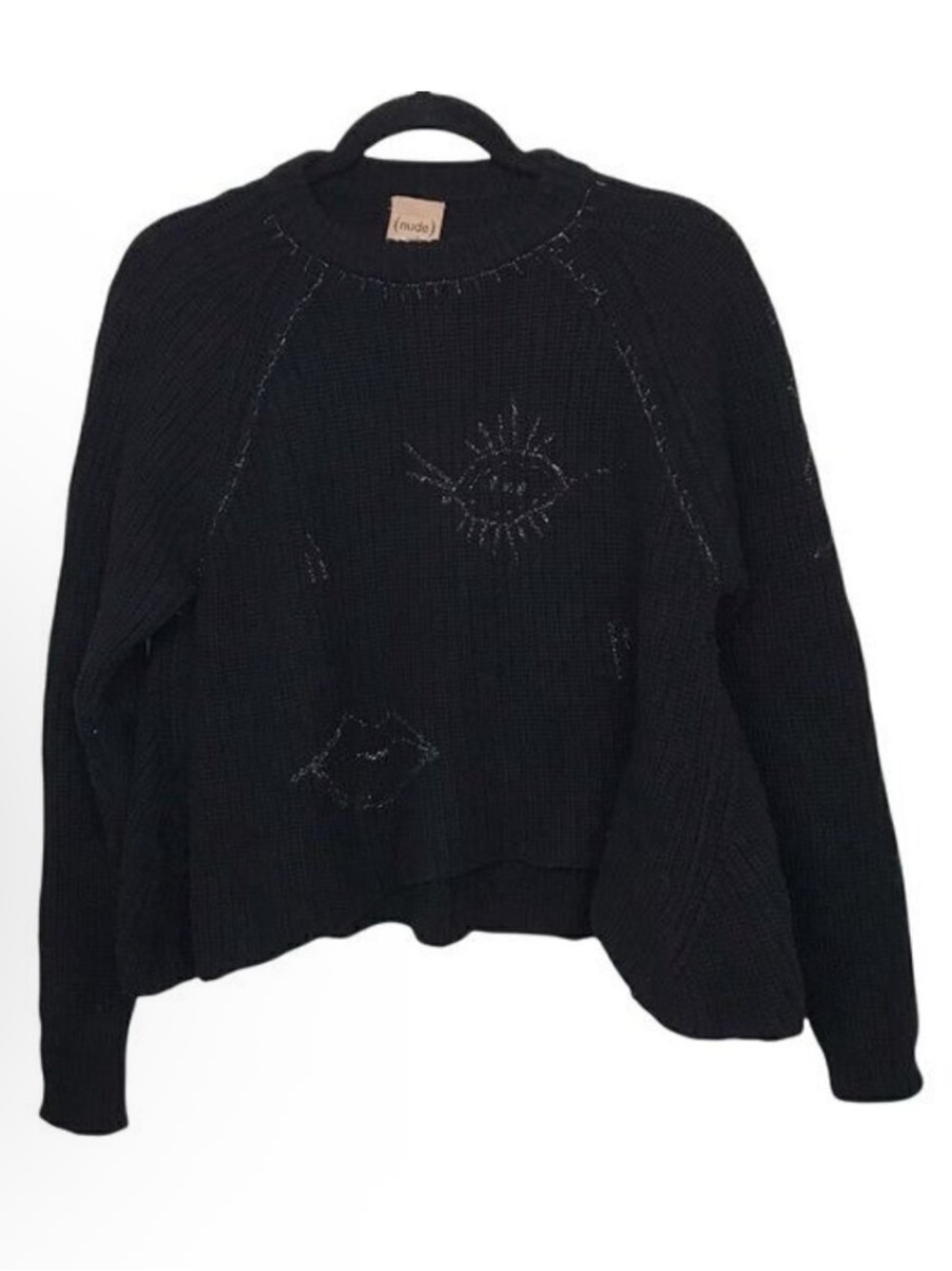 (nude) Black Embroidered Knit Face Sweater Italian 42 / US 6 Nude